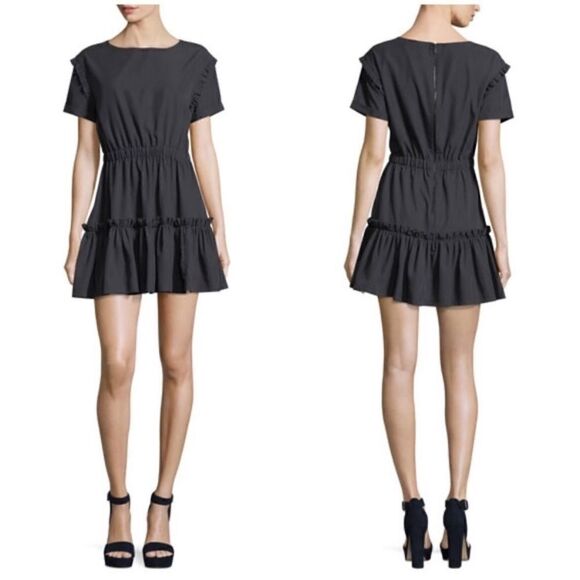 Alice + Olivia Garner Mini Black Dress Ruffle Size 2 - Picture 3 of 8